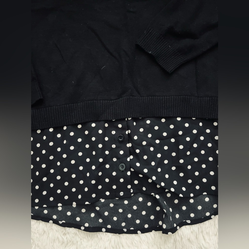 Knit long sleeve built in polka dots pattern button down collared shirt look - Picture 5 of 6